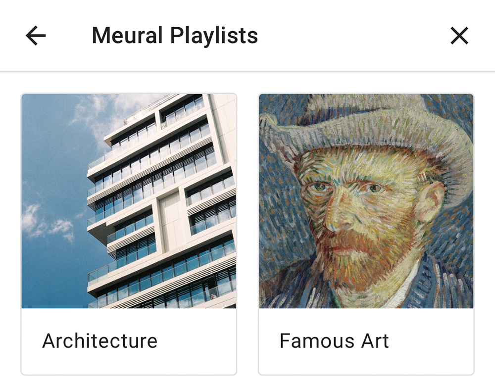 Playlists in media browser of Meural Canvas