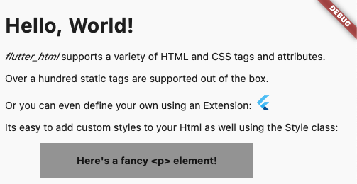 A screenshot showing the above code snippet rendered using flutter_html