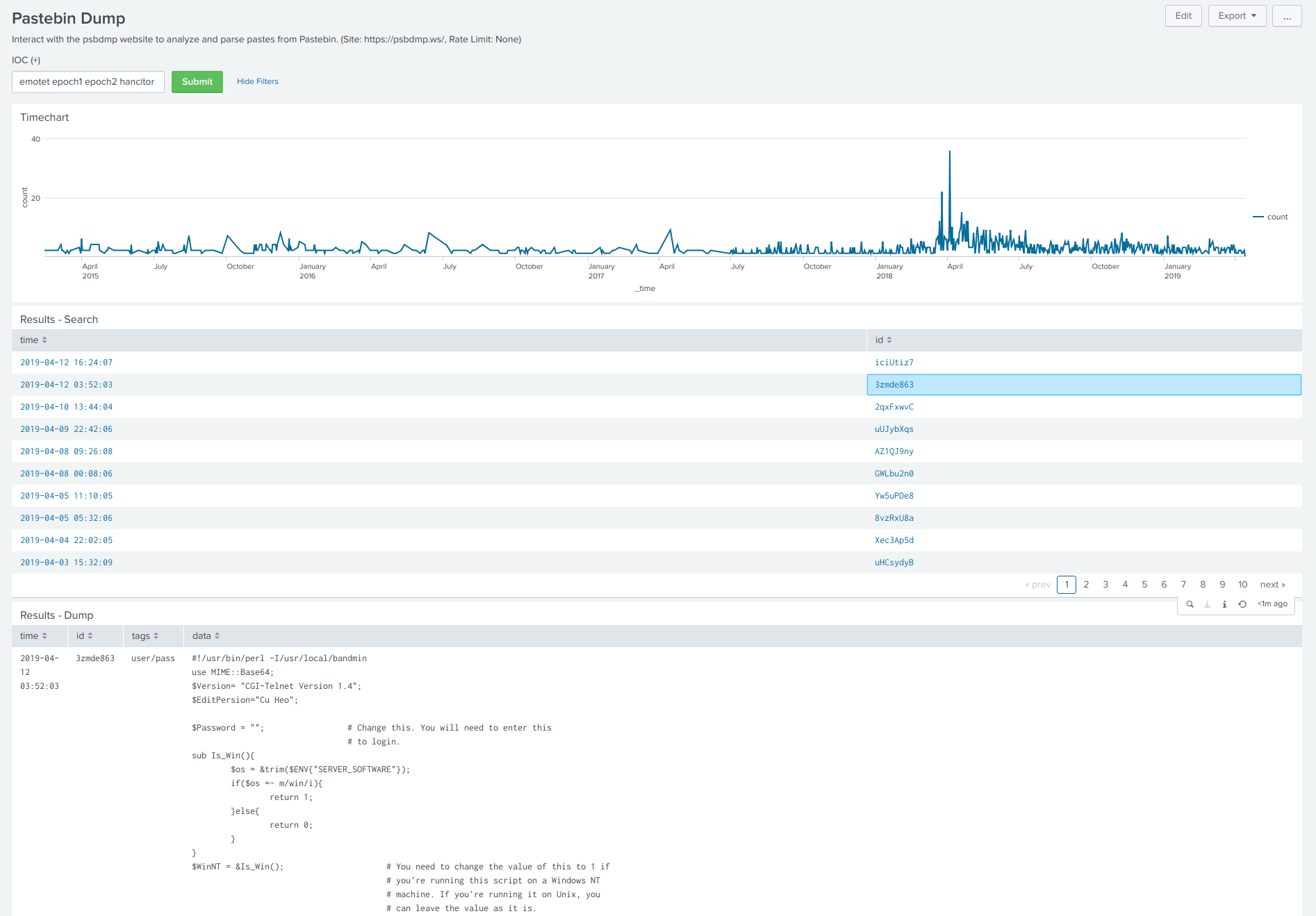 Pastebin Dump - Dashboard