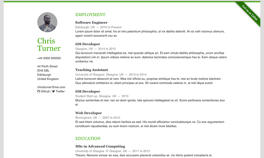 resume page