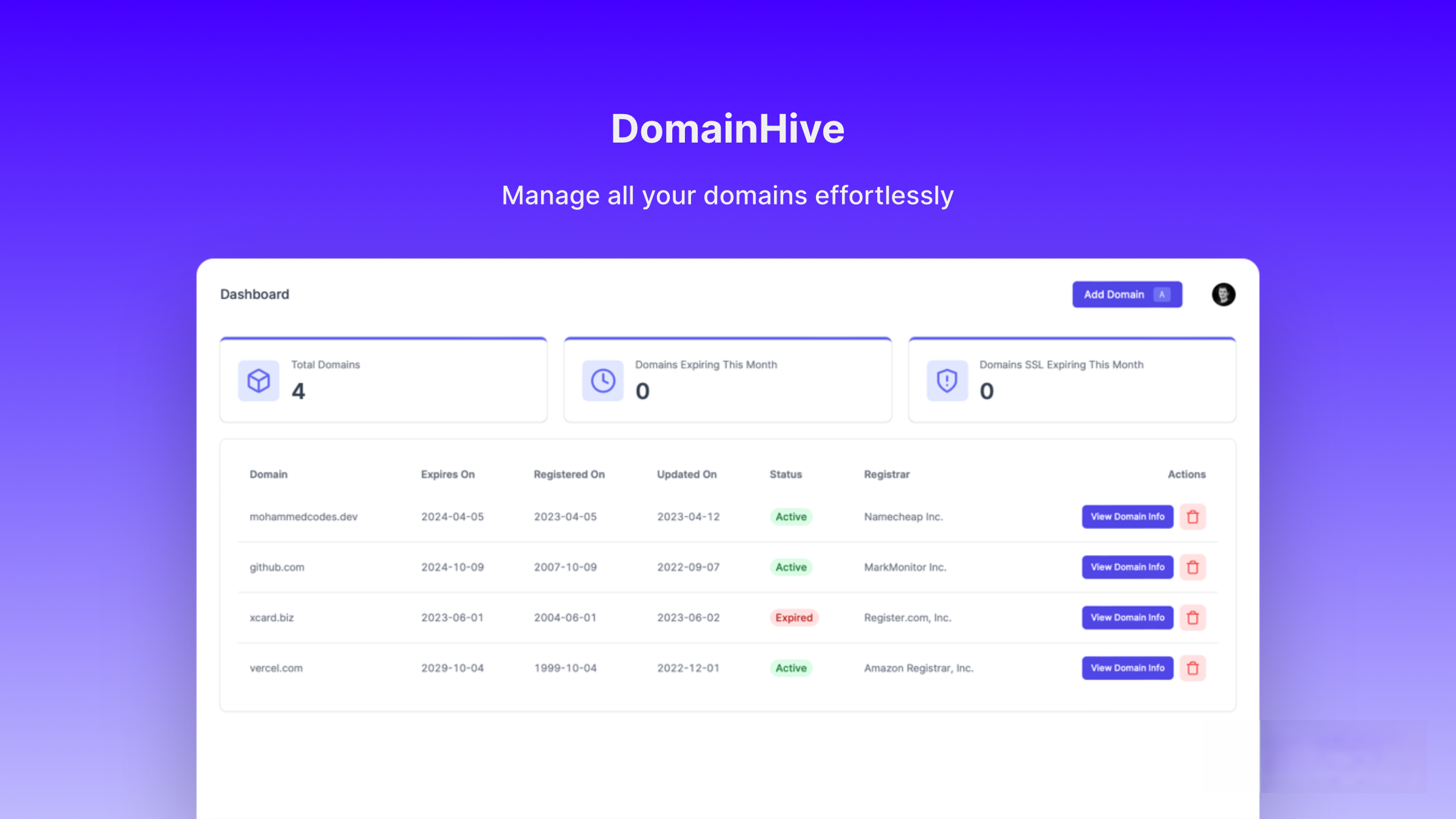 Screenshot of DomainHive Old Design